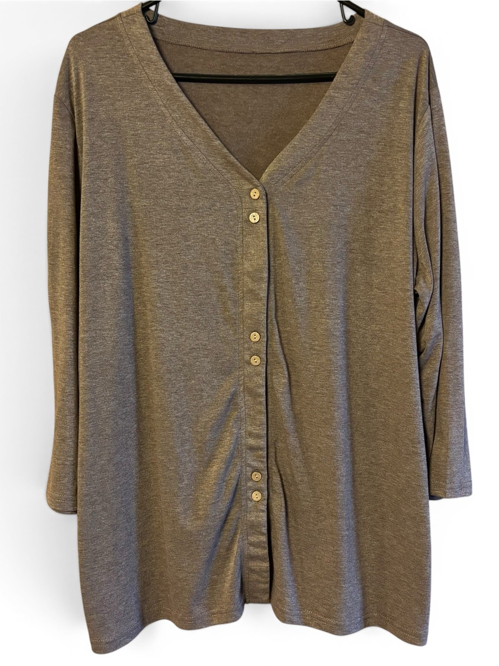 Women's V-Neck Button Front Top - Taupe